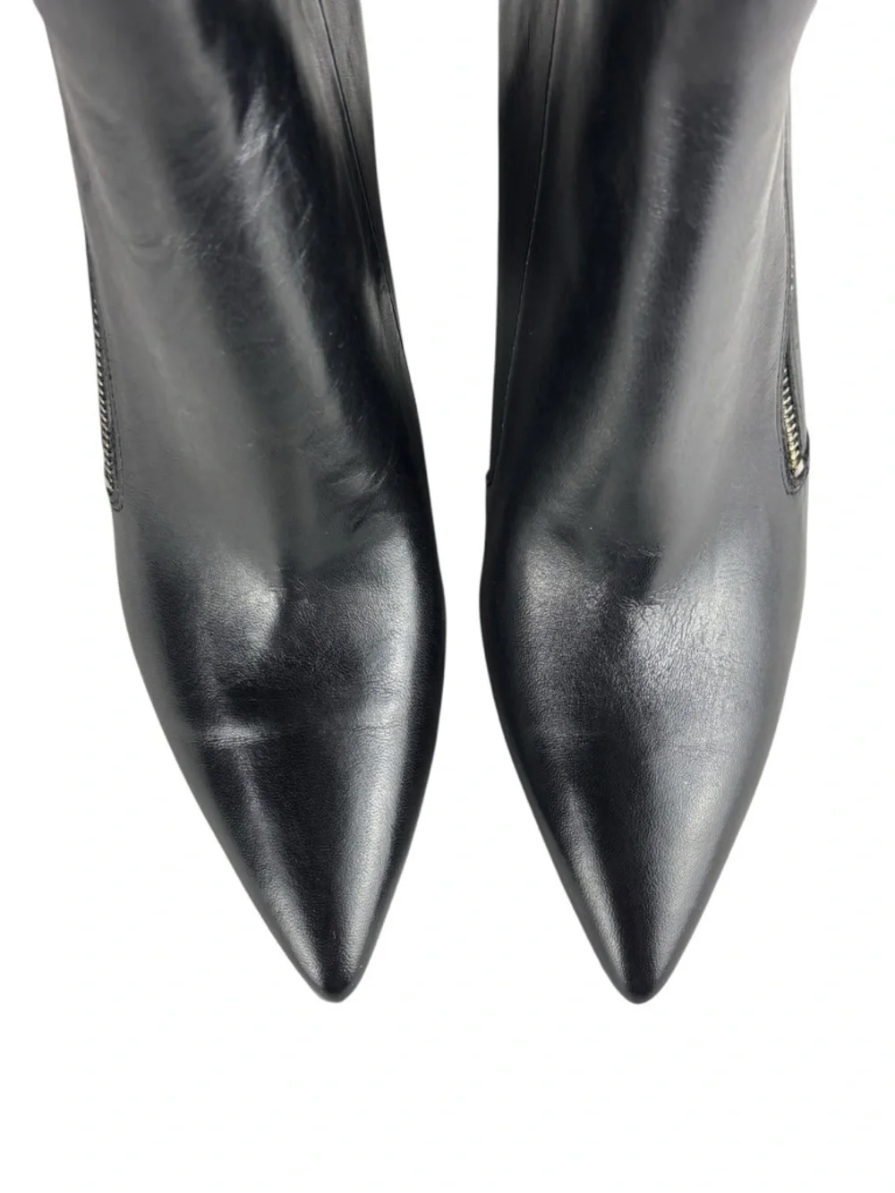 NINE WEST RUSSITY BLACK LEATHER POINTED TOE ASYMMETRIC ZIP ANKLE BOOTS BOOTIES